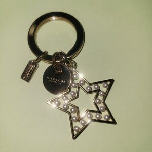 Coach Gold-Tone Star Keychain with Pearls